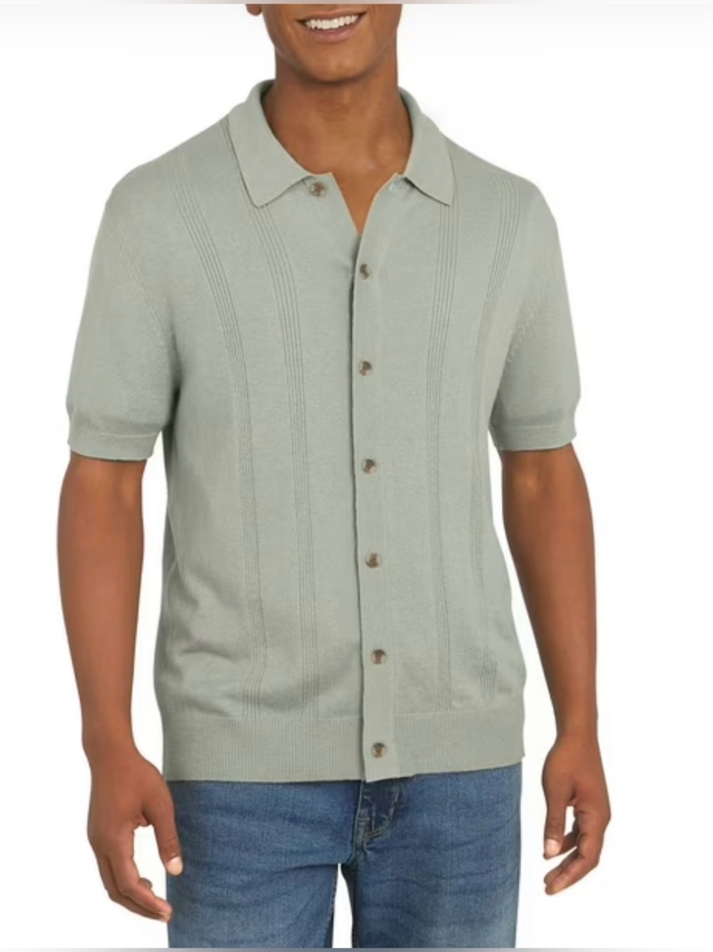DKNY Sage Green Short-Sleeve Knit Button-Up Polo